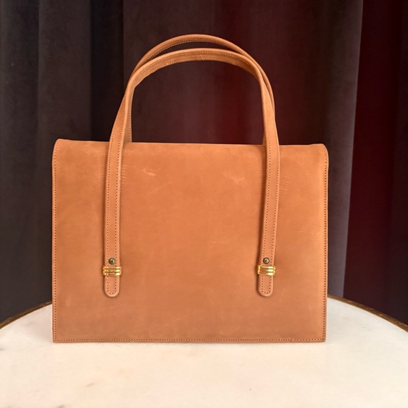Vintage MCM Andrew Geller Camel Suede Top Handle Tote - Picture 2 of 15